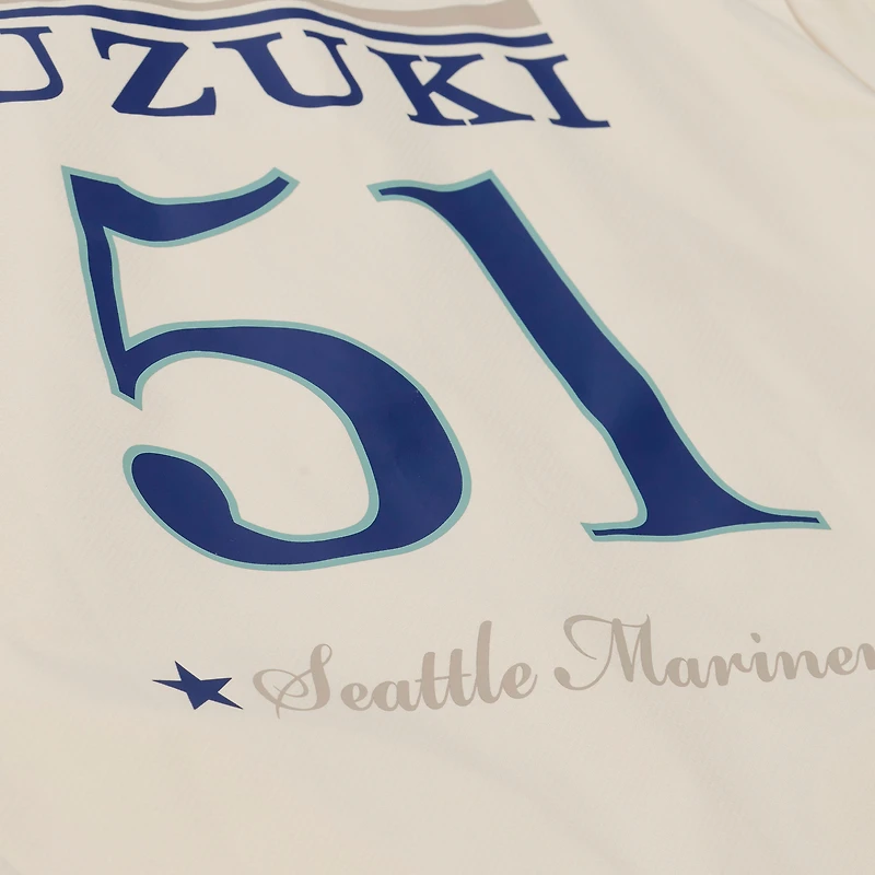 Men's Mitchell & Ness Ichiro Suzuki Cream Seattle Mariners Full-Snap Yacht Rock Name Number Hooded Coach's Jacket