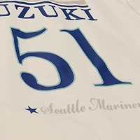 Men's Mitchell & Ness Ichiro Suzuki Cream Seattle Mariners Full-Snap Yacht Rock Name Number Hooded Coach's Jacket