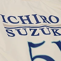 Men's Mitchell & Ness Ichiro Suzuki Cream Seattle Mariners Full-Snap Yacht Rock Name Number Hooded Coach's Jacket