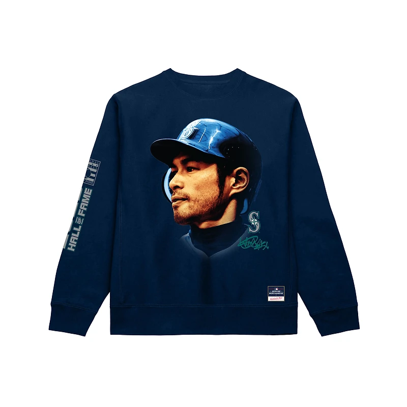 Men's Mitchell & Ness Ichiro Suzuki Navy Seattle Mariners Hall of Fame Sweatshirt