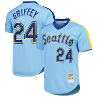 Maillot authentique de la collection Cooperstown des Mariners Seattle Mitchell & Ness Ken Griffey Jr. bleu clair pour hommes