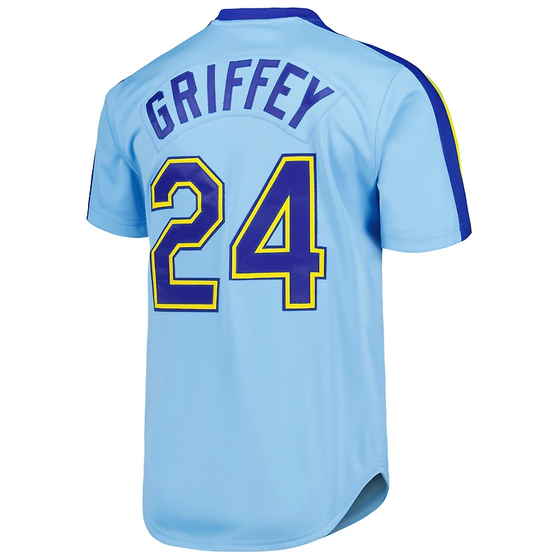 Maillot authentique de la collection Cooperstown des Mariners Seattle Mitchell & Ness Ken Griffey Jr. bleu clair pour hommes