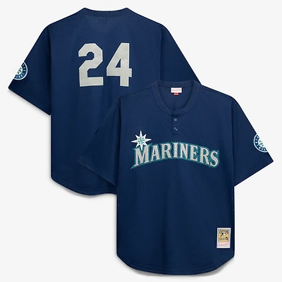 Maillot d'entraînement au bâton Mitchell & Ness bleu marine Seattle Mariners pour homme, grandes tailles, collection Cooperstown, en maille.