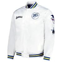 Mitchell & Ness pour homme blanc Seattle Mariners City Collection Satin Full-Snap Varsity Jacket