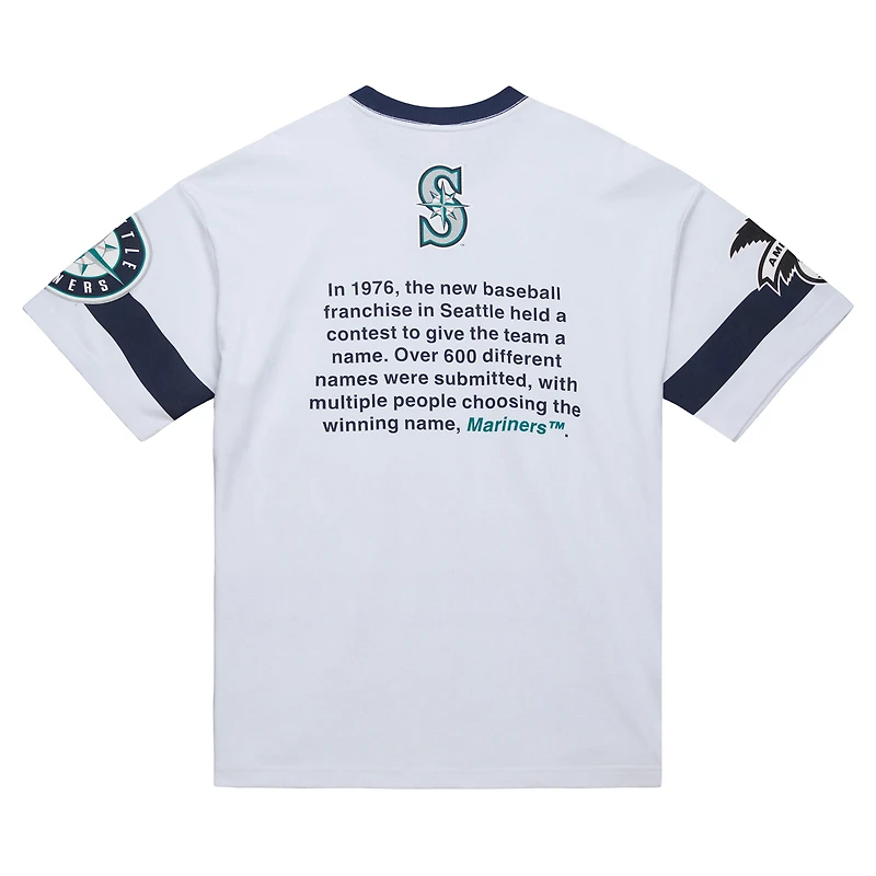 T-shirt blanc premium Mitchell & Ness pour homme, collection Cooperstown, Seattle Mariners, Team Origins