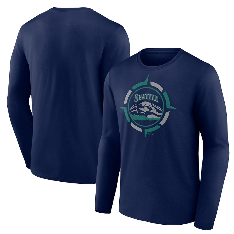 Men's Navy Seattle Mariners Compass Long Sleeve T-Shirt