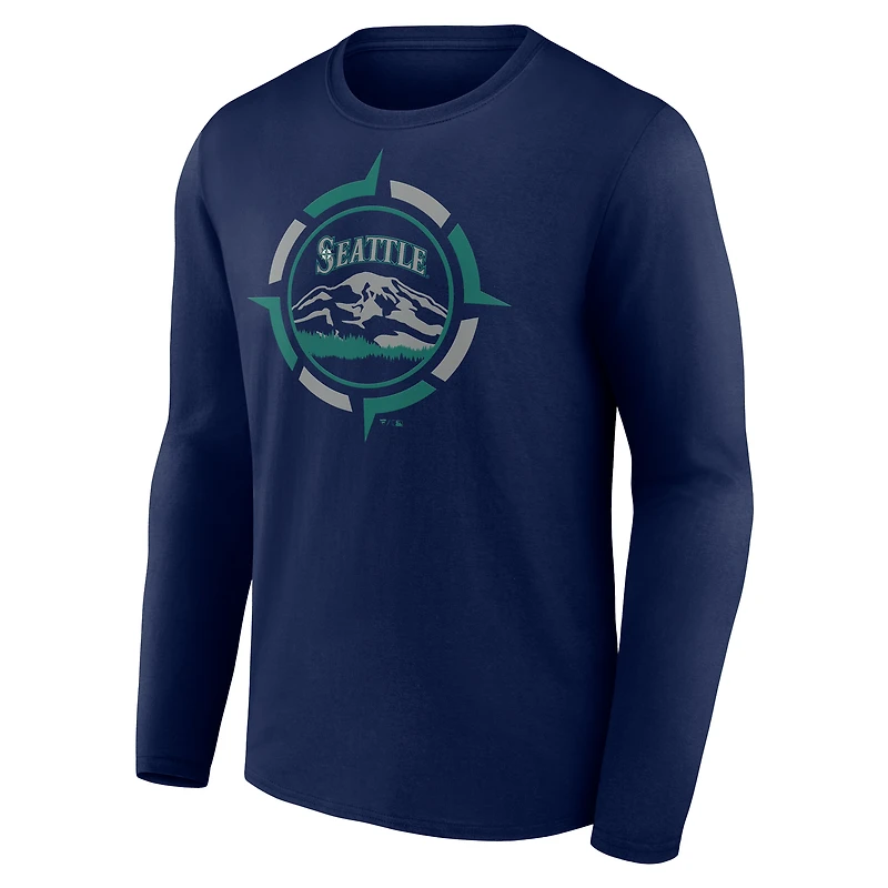 Men's Navy Seattle Mariners Compass Long Sleeve T-Shirt