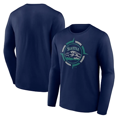 Men's Navy Seattle Mariners Compass Long Sleeve T-Shirt