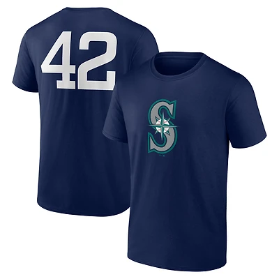 T-shirt bleu marine pour homme avec nom et numéro Jackie Robinson Day des Seattle Mariners