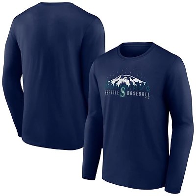 Men's  Navy Seattle Mariners Mountains Long Sleeve T-Shirt