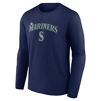 T-shirt à manches longues bleu marine pour homme, motif Team Lockup des Seattle Mariners
