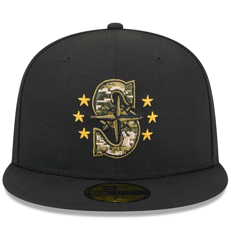 Casquette ajustée 59FIFTY pour la Journée des forces armées 2024 New Era noire Seattle Mariners hommes