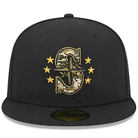 Casquette ajustée 59FIFTY pour la Journée des forces armées 2024 New Era noire Seattle Mariners hommes