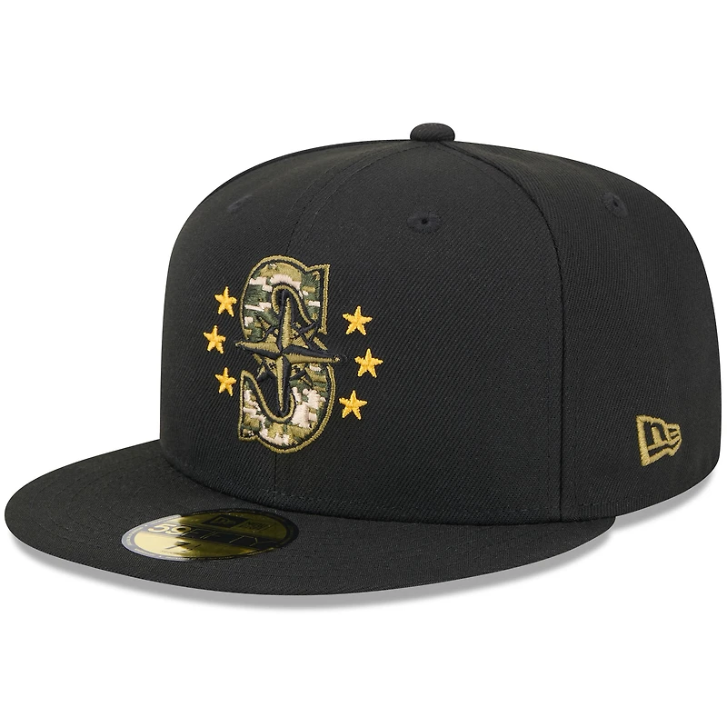 Casquette ajustée 59FIFTY pour la Journée des forces armées 2024 New Era noire Seattle Mariners hommes