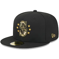 Casquette ajustée 59FIFTY pour la Journée des forces armées 2024 New Era noire Seattle Mariners hommes