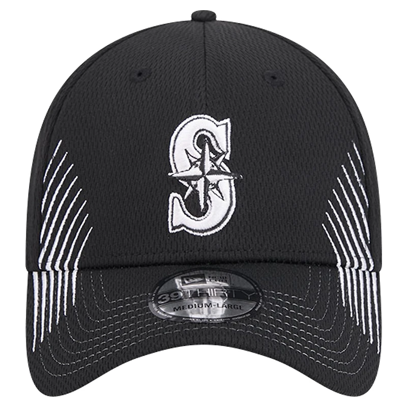 Casquette flexible Active Dash Mark 39THIRTY des Seattle Mariners New Era pour hommes, noire