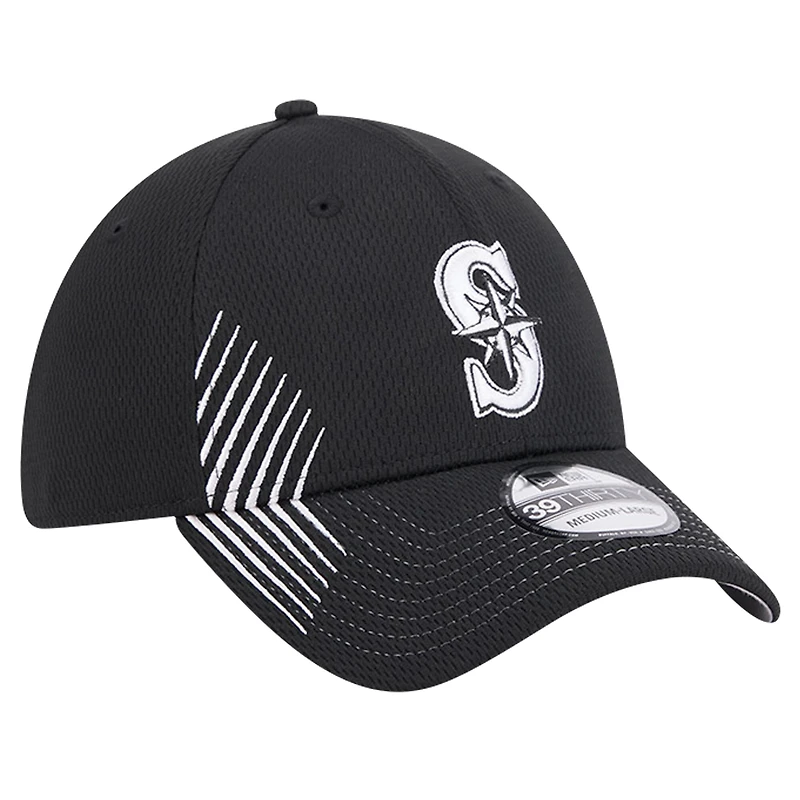 Casquette flexible Active Dash Mark 39THIRTY des Seattle Mariners New Era pour hommes, noire