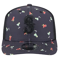Men's New Era Black Seattle Mariners Adventure Drinks Pattern 9SEVENTY Stretch-Snap Hat