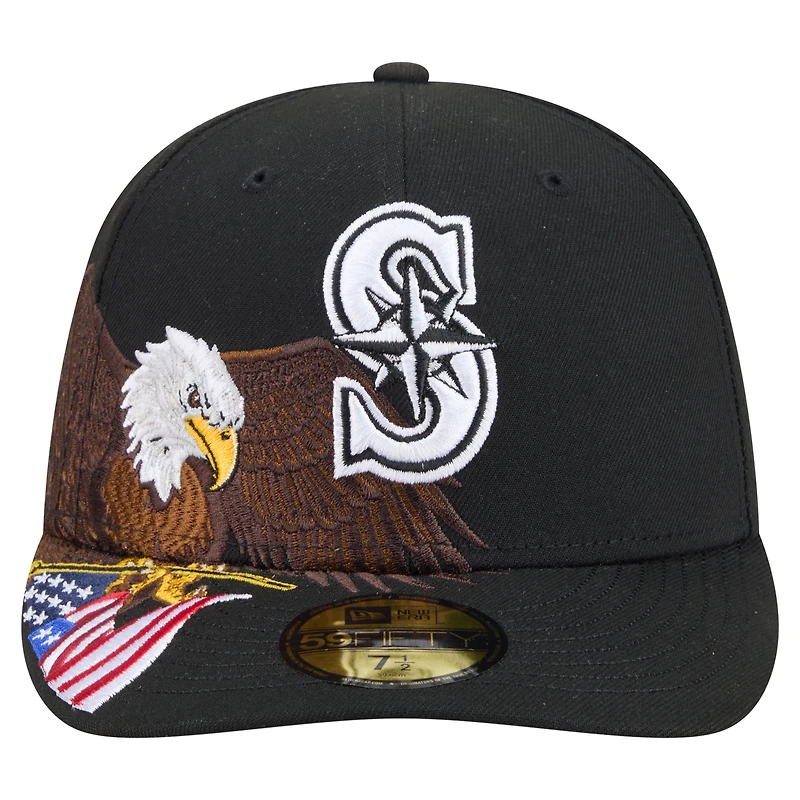 Men's New Era Black Seattle Mariners Americana Bald Eagle Pre-Curved 59FIFTY Fitted Hat