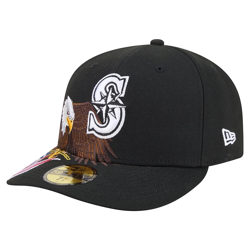 Casquette ajustée New Era 59FIFTY noire Seattle Mariners Americana avec aigle à tête blanche pour homme