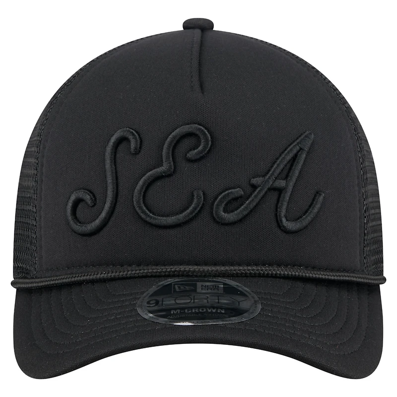 Casquette camionneur ajustable 9FORTY A-Frame M-Crown noire des Seattle Mariners de New Era pour homme