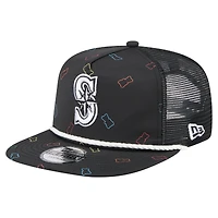 Casquette ajustable de golfeur en caoutchouc Seattle Mariners New Era noire pour homme