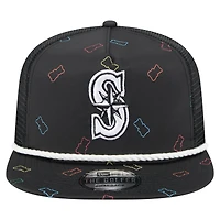 Casquette ajustable de golfeur en caoutchouc Seattle Mariners New Era noire pour homme