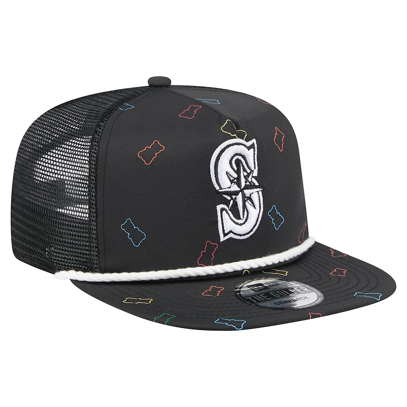 Casquette ajustable de golfeur en caoutchouc Seattle Mariners New Era noire pour homme