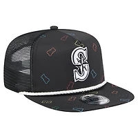 Casquette ajustable de golfeur en caoutchouc Seattle Mariners New Era noire pour homme