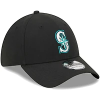 Men's New Era Black Seattle Mariners Logo 39THIRTY Flex Hat