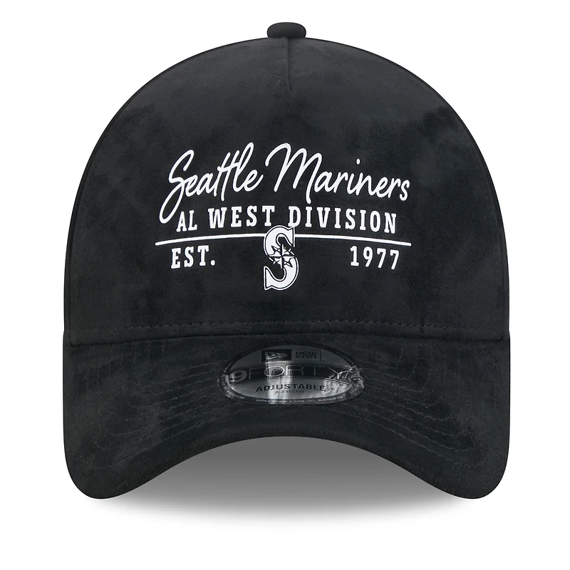 Men's New Era  Black Seattle Mariners Script Text 9FORTY A-Frame Adjustable Hat