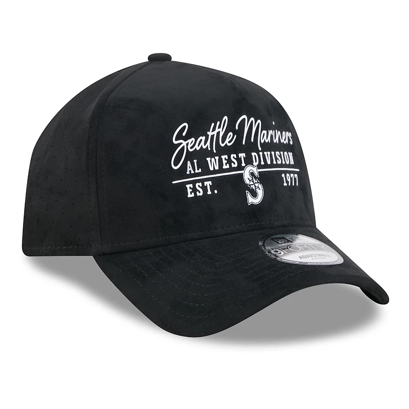 Men's New Era  Black Seattle Mariners Script Text 9FORTY A-Frame Adjustable Hat