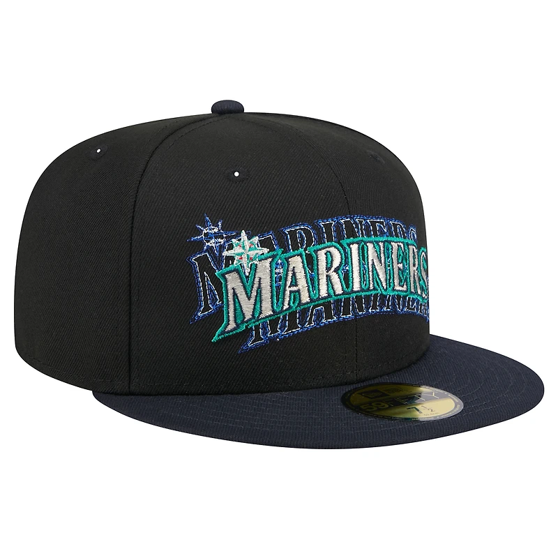 Men's New Era Black Seattle Mariners Shadow Stitch 59FIFTY Fitted Hat