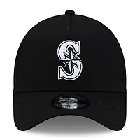 Men's New Era Black Seattle Mariners Side Script 9FORTY A-Frame Trucker Adjustable Hat