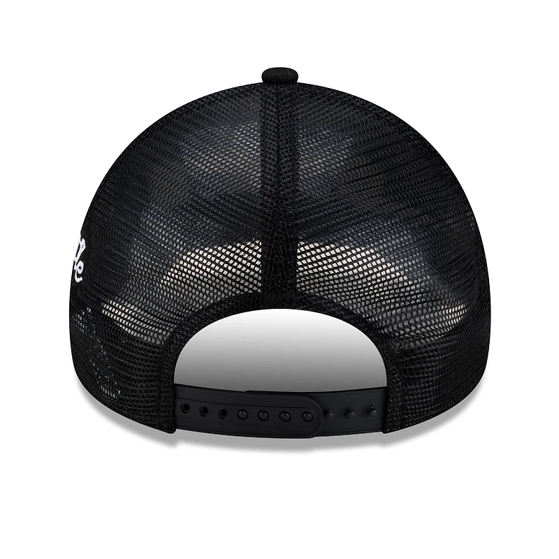 Men's New Era Black Seattle Mariners Side Script 9FORTY A-Frame Trucker Adjustable Hat