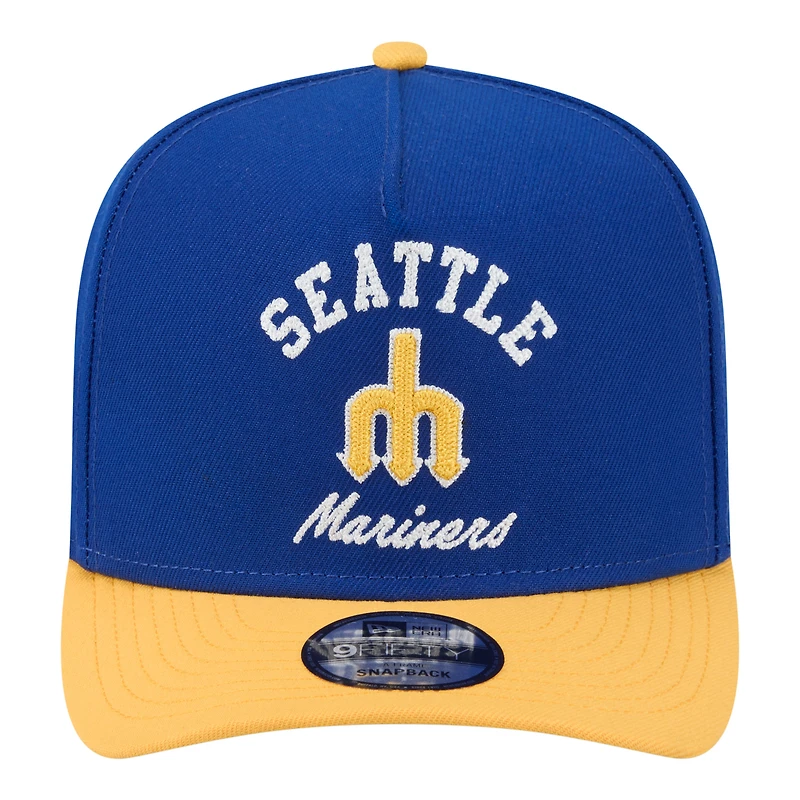 Men's New Era Blue/Gold Seattle Mariners Arched A-Frame 9FIFTY Adjustable Hat