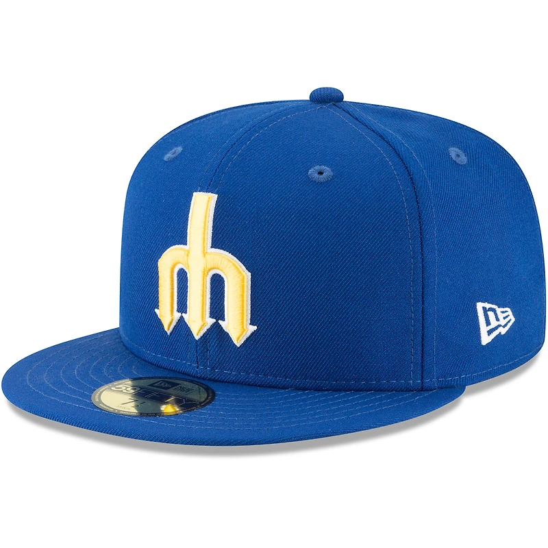 Casquette ajustée New Era 59FIFTY en laine, collection Cooperstown des Seattle Mariners, bleue, pour homme