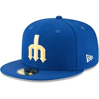 Casquette ajustée New Era 59FIFTY en laine, collection Cooperstown des Seattle Mariners, bleue, pour homme