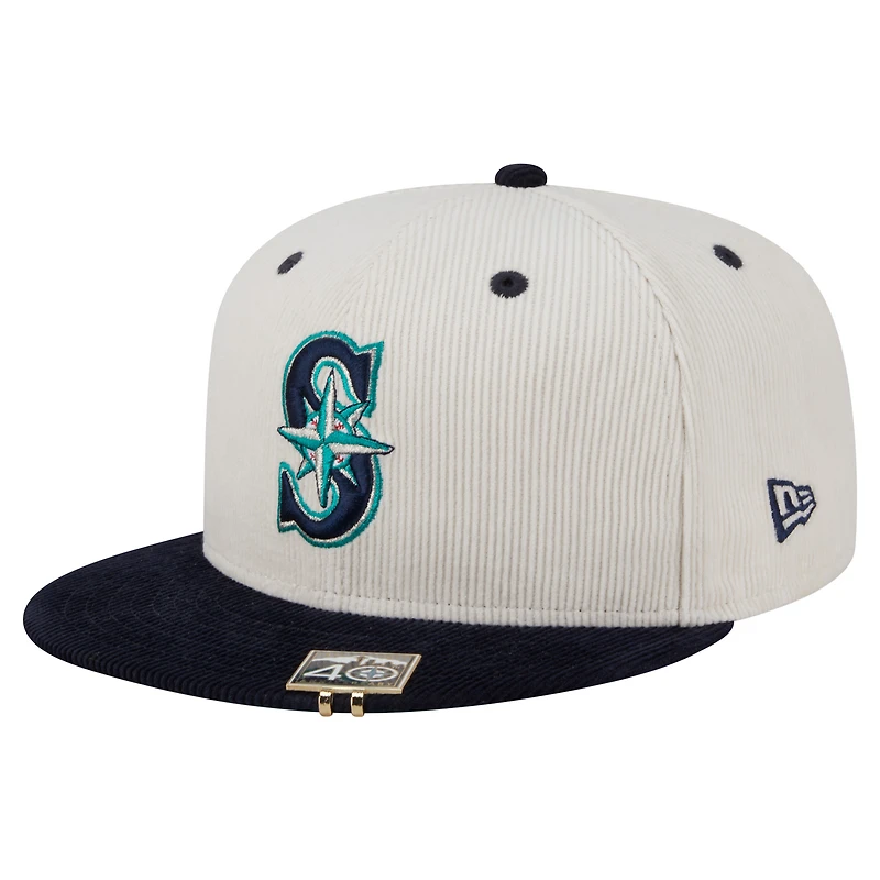 Men's New Era Cream/Navy Seattle Mariners Two-Tone Corduroy 59FIFTY Fitted Hat