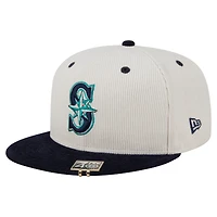 Men's New Era Cream/Navy Seattle Mariners Two-Tone Corduroy 59FIFTY Fitted Hat