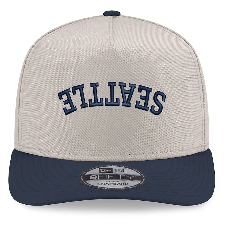 Men's New Era  Cream/Navy Seattle Mariners Upside Down City Name A-Frame 9FIFTY Snapback Hat