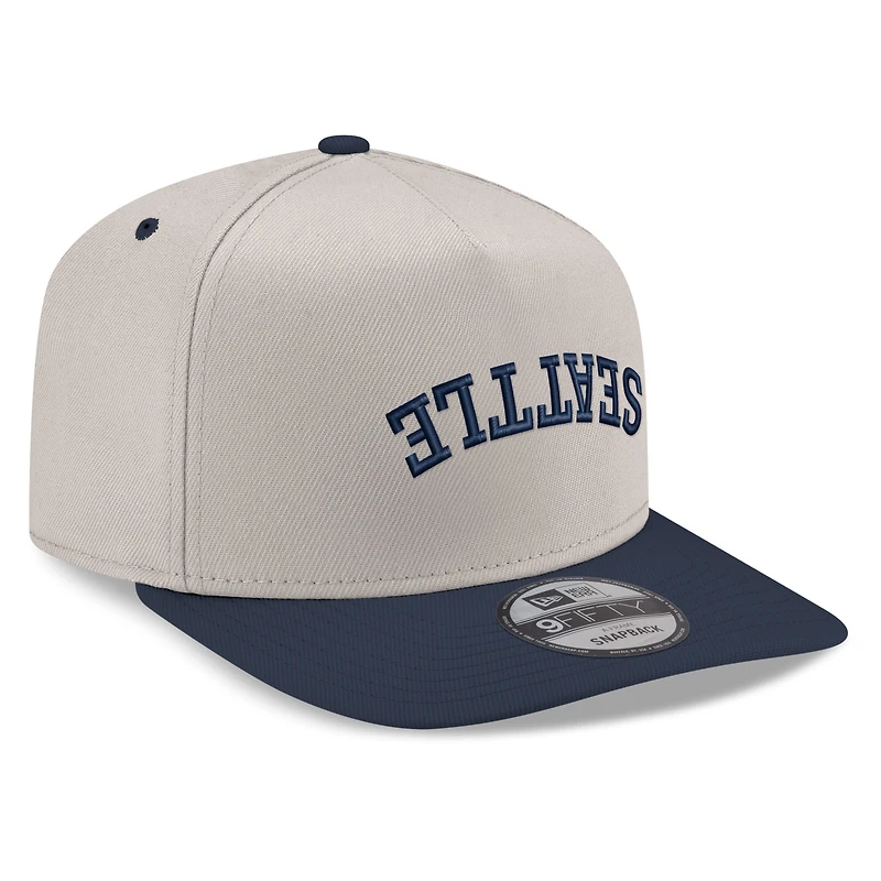 Men's New Era  Cream/Navy Seattle Mariners Upside Down City Name A-Frame 9FIFTY Snapback Hat