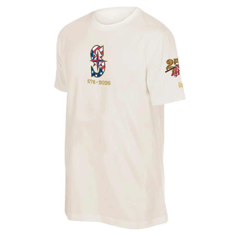 T-shirt New Era crème pour homme, Seattle Mariners, 250e anniversaire du 4 juillet