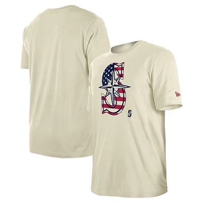 Men's New Era Cream Seattle Mariners Americana Flag Fill T-Shirt