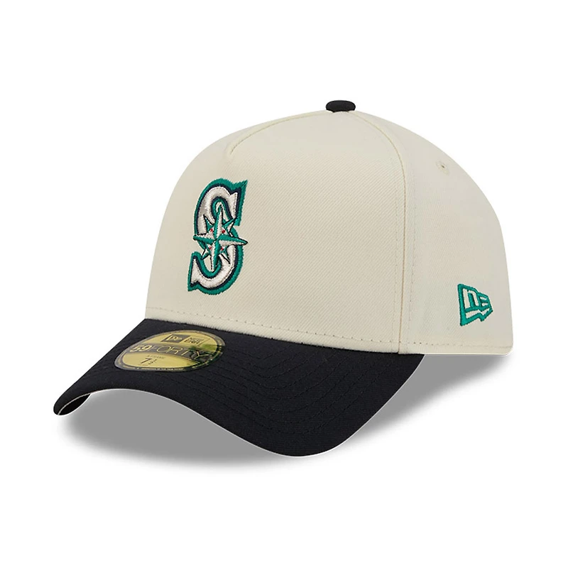 Men's New Era Cream Seattle Mariners Chrome A-Frame 59FORTY Fitted Hat