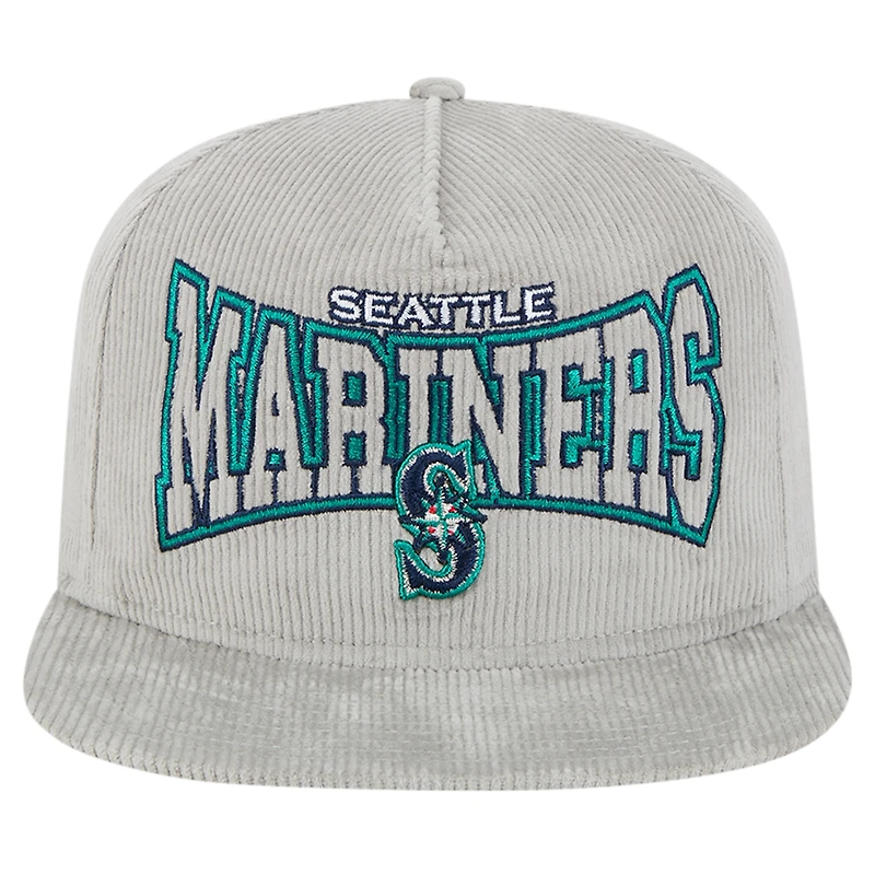 Casquette de golf à visière snapback en velours côtelé gris Seattle Mariners de New Era pour homme