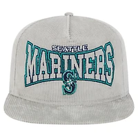 Casquette de golf à visière snapback en velours côtelé gris Seattle Mariners de New Era pour homme