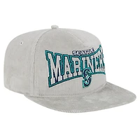 Casquette de golf à visière snapback en velours côtelé gris Seattle Mariners de New Era pour homme