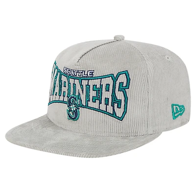 Casquette de golf à visière snapback en velours côtelé gris Seattle Mariners de New Era pour homme
