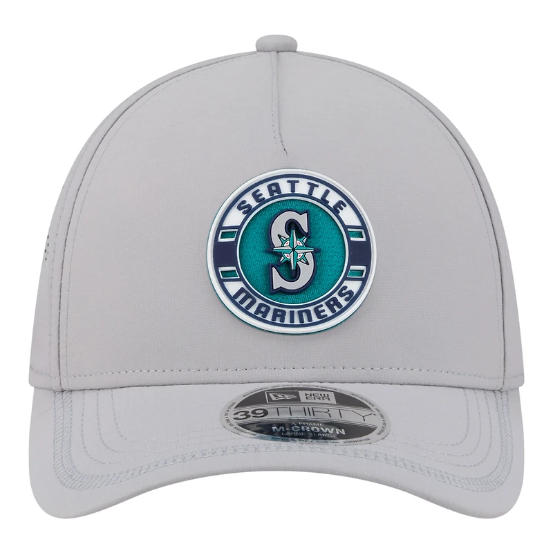 Casquette New Era grise Seattle Mariners pour homme, modèle 39THIRTY, A monture et couronne perforée.